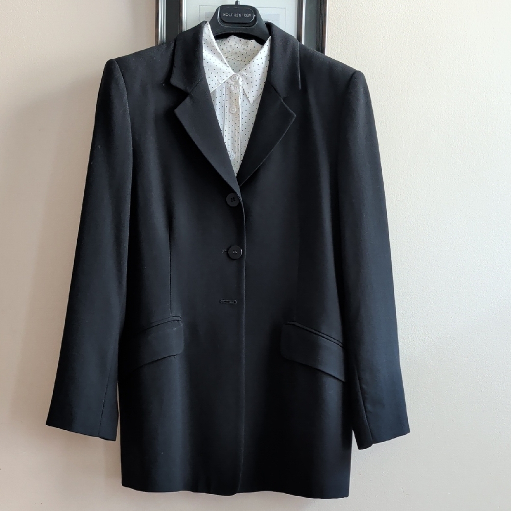 Jones New York Vintage Elegant Black Single-Breasted Wool Blazer